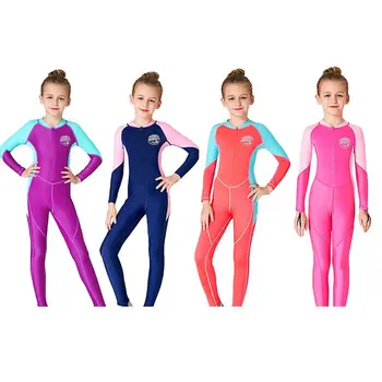 

New Children Wetsuit Girl Patchwork Long Sleeve Sunshade UV Protection One-Piece Swimsuit Diving Suit Bathing Suit Kids Swimwear