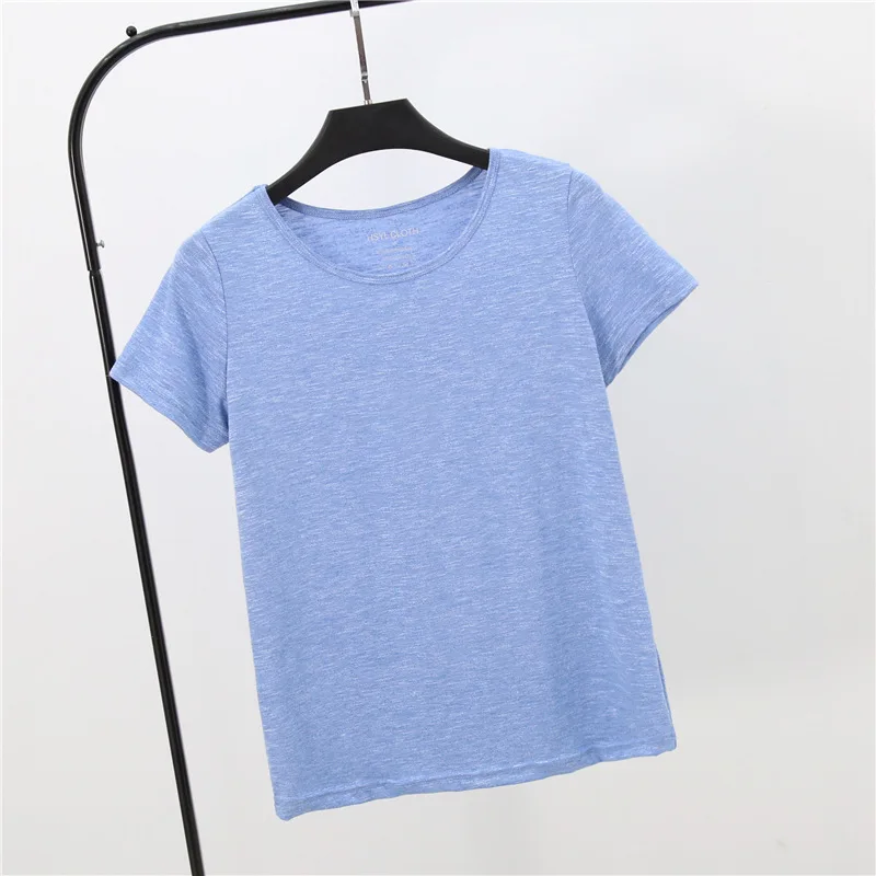 Женская домашняя хлопковая футболка с коротким рукавом, хлопковая рубашка на подкладке, Женская свободная летняя Пижама с v-образным вырезом, женская футболка - Цвет: Небесно-голубой