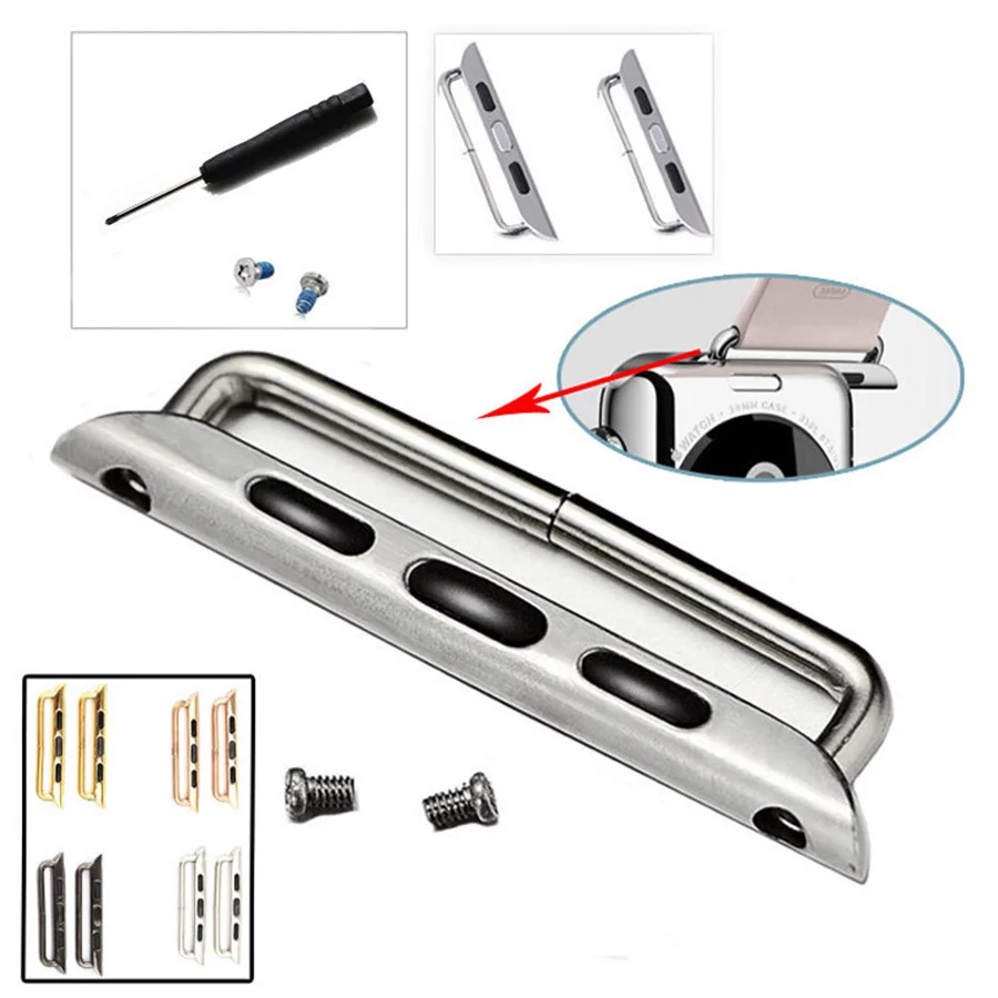 

1 Pair Seamless Metal Adapter Connector for Apple Watch Band 42mm 38mm Clasp Buckle Lugs Connection for iWatch Strap with Tool