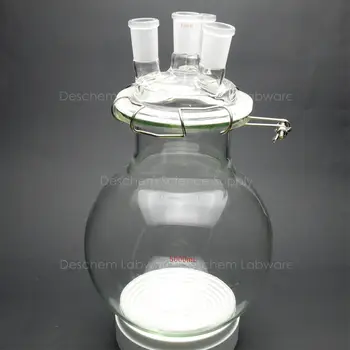 

5000ml,Glass Reaction Vessel,5L,24/40,4-Neck,Lab Chemistry Reactor,W/Lid & Clamp