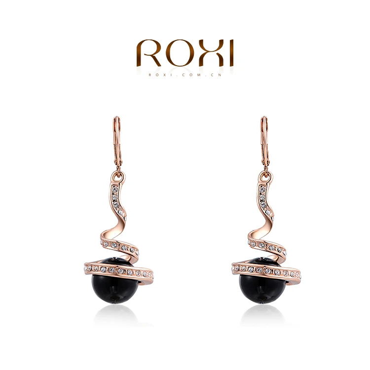 

ROXI Brand Top Quality Rose Gold Drop Earrings Nickle Free Fashion Jewelry Earrings Elegant Black Dangle Earrings Womens Gift