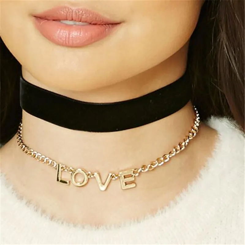 Fashion Brand Jewelry Romantic Letter Love Choker Necklace Black Velvet
