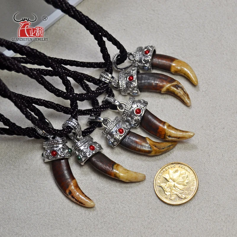 Крутой мужской кулон в виде кости для мальчика, тибетский серебряный Амулет, клыки, натуральный настоящий зуб, винтажное ожерелье в этническом стиле, подарок на удачу