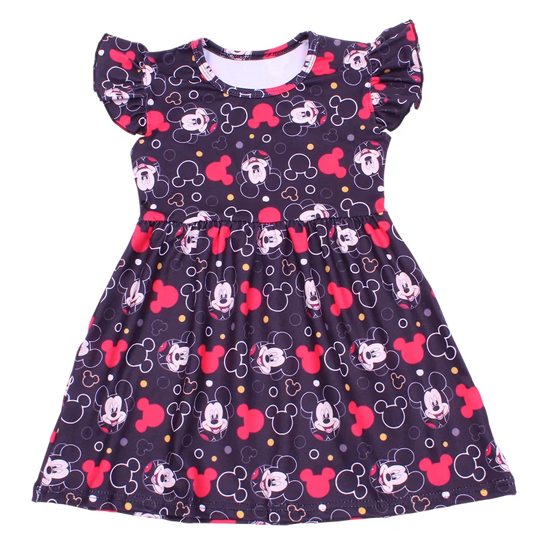 

2019 Newest Mickey Head print sleeveless dress girls Black Cartoon Milksilk Pearl Dress Children Grils Boutique Clothing