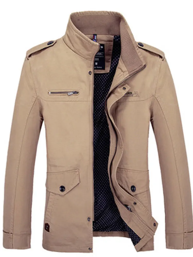 

HEE GRAND 2019 Comfortable New Men Jacket Solid Casual Stand Collar Men Jacket with Epaulet Long Sleeve Zipper Coat MWJ2596