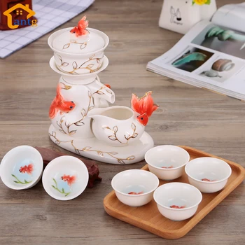 

Porcelain Enamel Goldfish/Dolphin/Monkey Coffee Teasets Automatic Kung Fu Ceramic tea set tea cup Hand-painted Colored drawing
