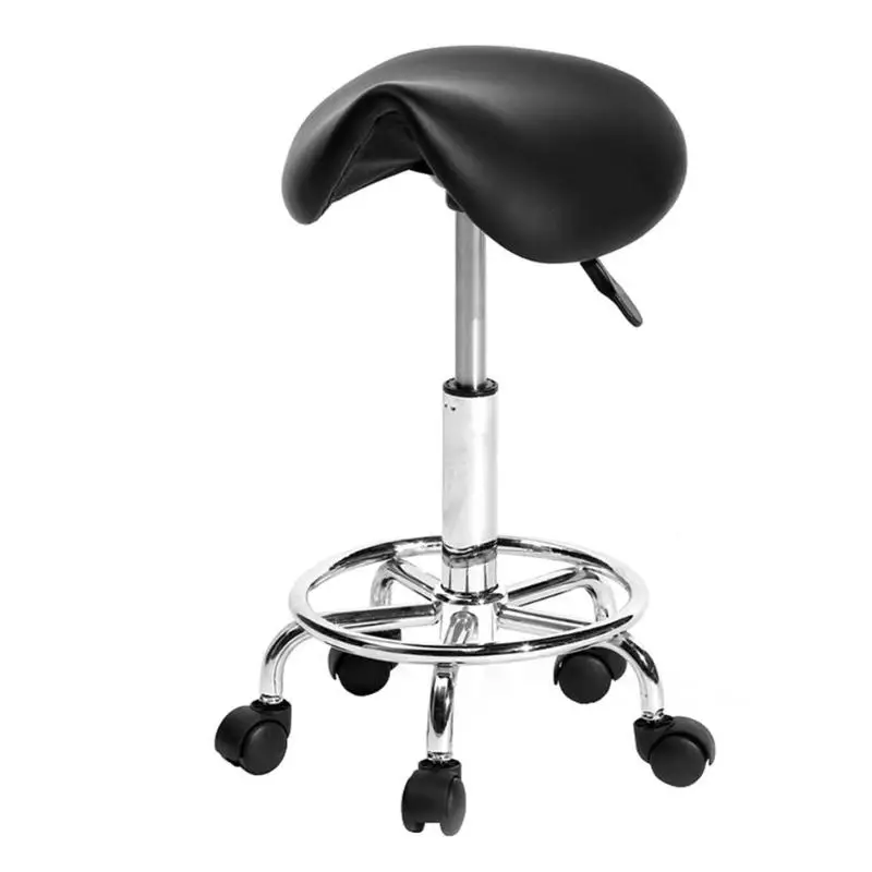  Adjustable Work Rotating Saddle Chair 5 Rolls Leather Lift Bar Swivel Stool E5M1