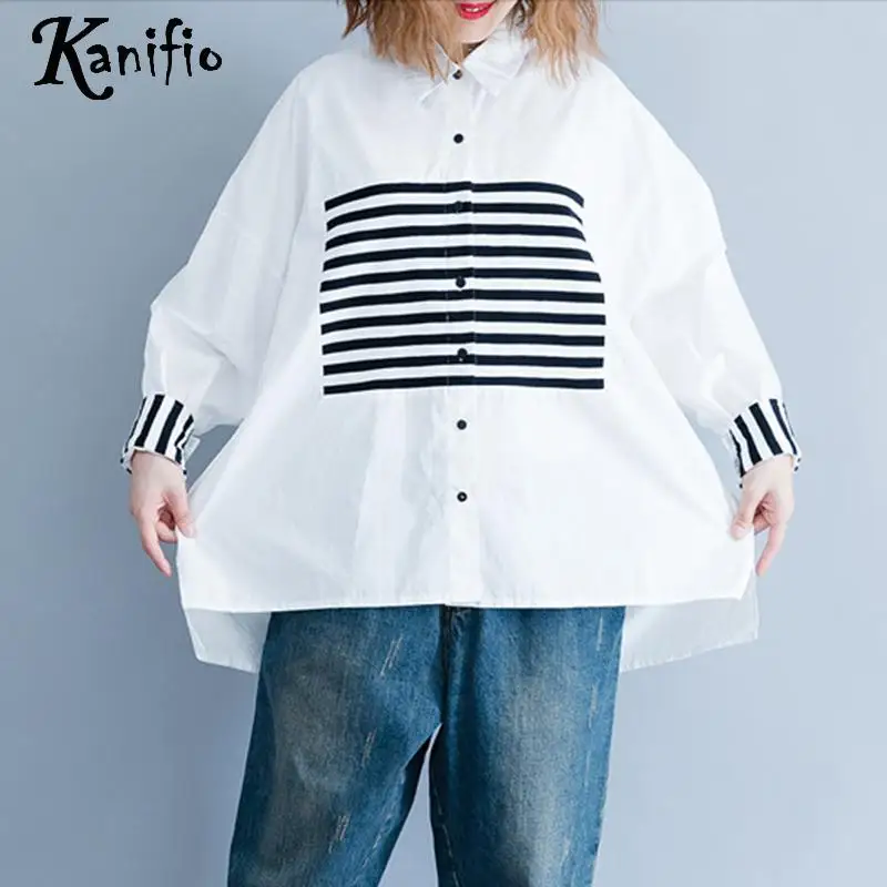 

Kanifio Plus Size Women Fashion Striped Blouses OL Office Work Wear Lady Official White Shirt Summer Top Tee Female Tunic Blusas