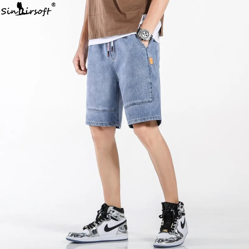 SINAIRSOFT Summer Denim Shorts Men's Jeans Elastic  Men's Denim Shorts Pocket Tooling Jogging Loose Large Size7XL New