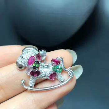 

925 Pure silver inlaid natural seal necklace pendant cute little wooden horse fashion style