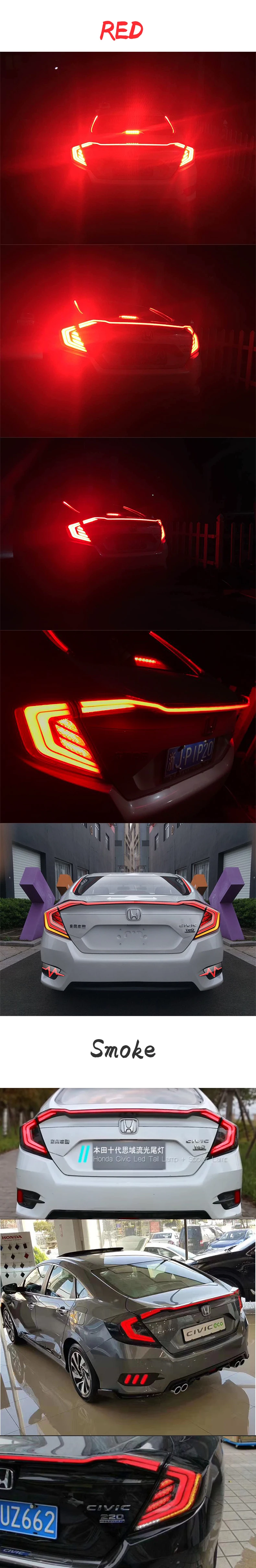 Для Civic X 10th Taillamp+ багажная лампа седан светодиодная сигнальная лампа задний фонарь светодиодные задние фары DRL+ тормозной поворотник эффект дыхания