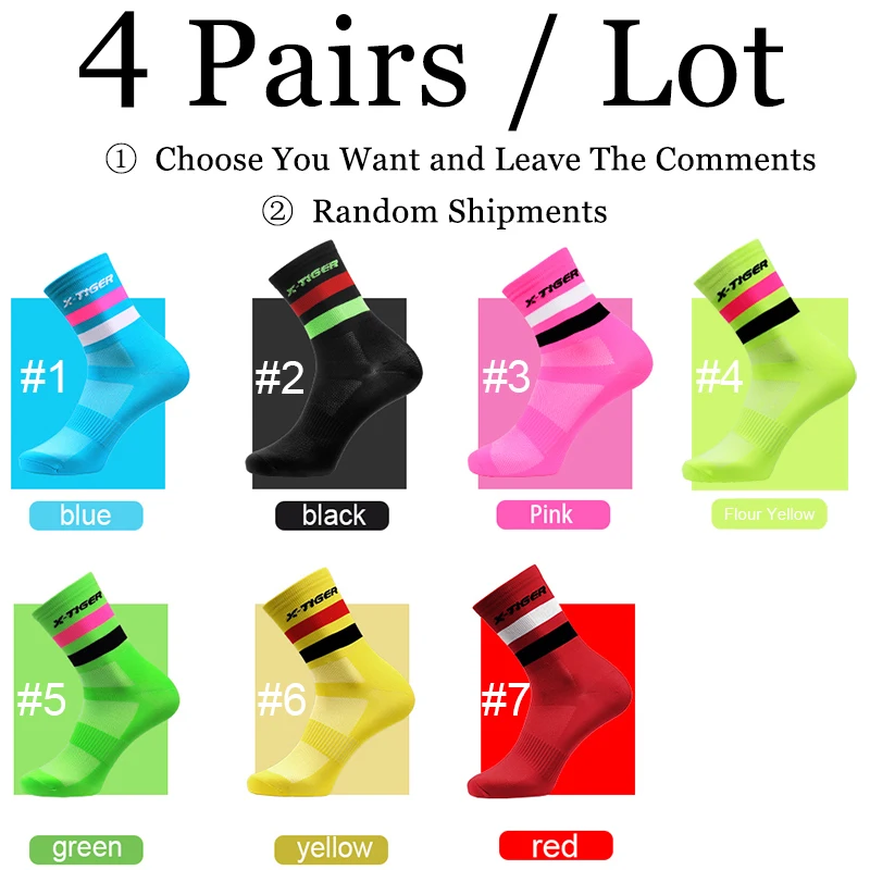 4 PAIRS-LOT X-TIGER Pro женские профессиональные велосипедные носки 7 цветов дорожные велосипедные носки уличные брендовые гоночные велосипедные Компрессионные спортивные носки - Цвет: 4 PAIRS-LOT