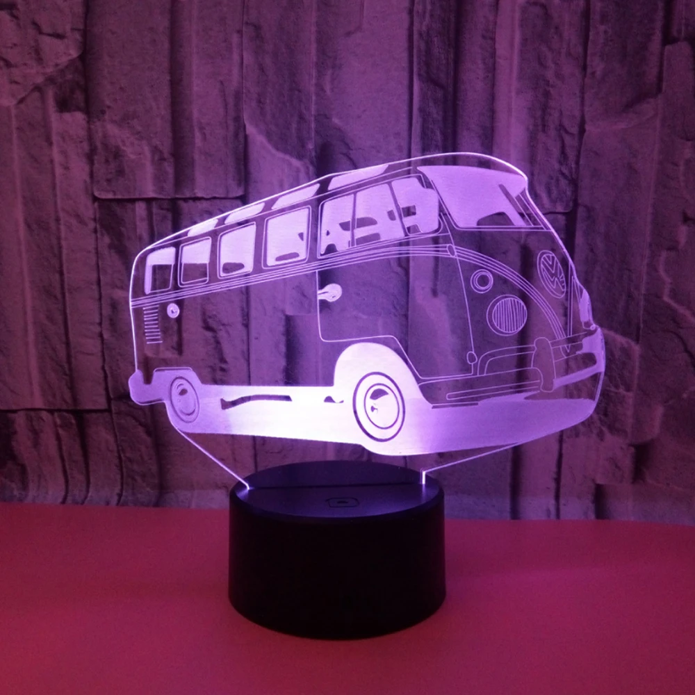 7 видов цветов 3d визуальная иллюзия Лампа туристический автобус LED 3D ночник
