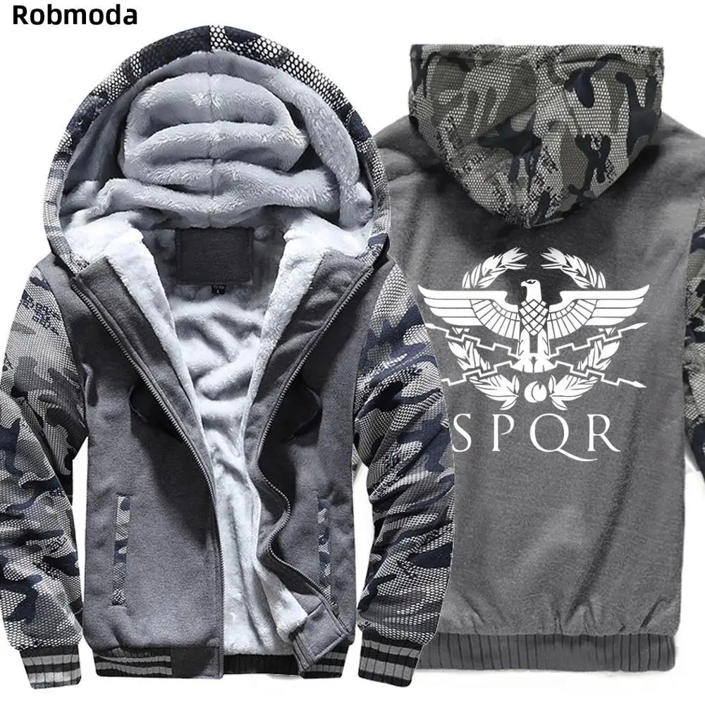 

SPQR Camouflage Raglan sleeve men hoodies zippe hoody sweatshirt Fleece Thicken Keep warm in winter coat Lining wool Plus velvet