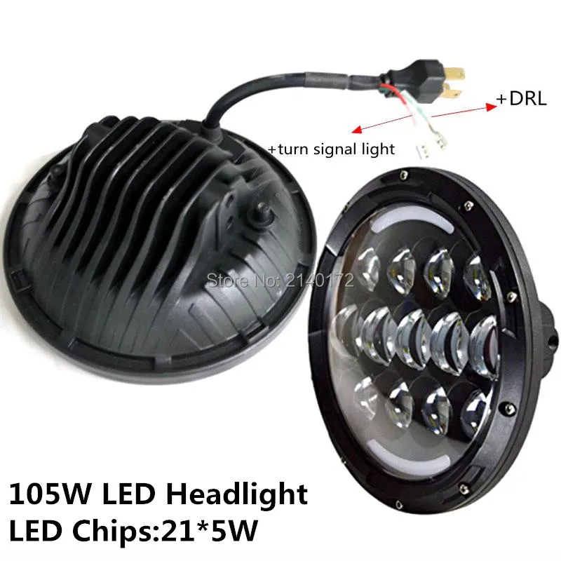 105 Вт LED Фары для автомобиля лампы для Jeep JK 7-дюймовый круглый светодиодные High/низкая Beam фары Landrover Defender 90 и 110