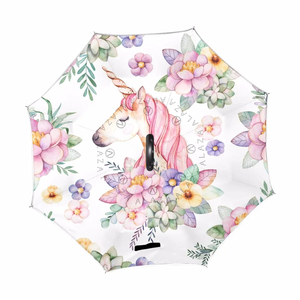 

Portable Windproof Reverse Umbrella Unicorn Double Layer Car Inverted Umbrella Men Women Self Stand Rain Sun Protection C-hook