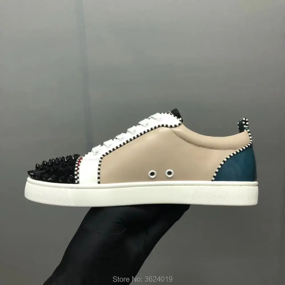 

Low Cut shoes cl andgz Black with apricot Lace up Rivets Fashion Party Red bottom shoes For man Sneakers leather casual Flat