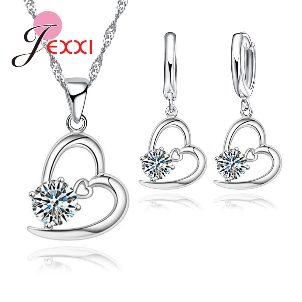 Fashion Cubic Zirconia Heart 925 Silver Necklaces Pendants Wedding Women Jewelry
