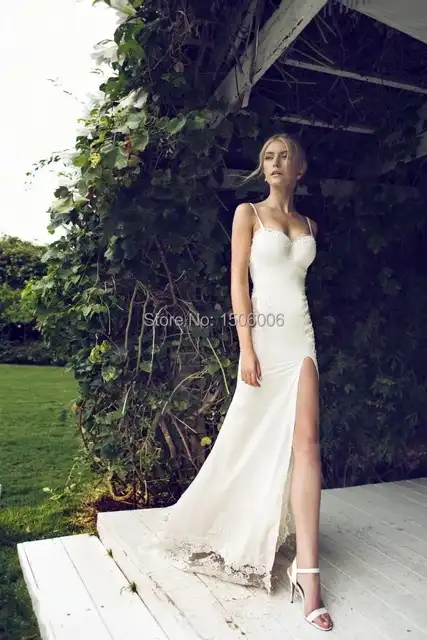 Online Shop Beach 2015 High Slit Beach Wedding Dresses Sexy