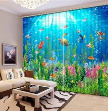 Fashion Catoon Modern customize buyer size underwater world 3D Window Curtains For Bedding room