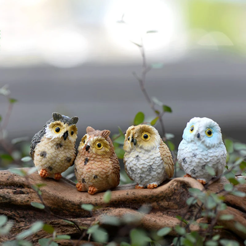 

ZOCDOU 4 Pieces Resin Night Owl Model 3cm Cat Minerva Bird Small Statue Figurine Crafts Play House Boy Gift Virgo Piggy Ornament