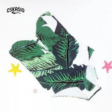 Одна деталь купальник Для женщин зеленые листья крест печати Трусики бикини, женская обувь Глубокий V Средства ухода за кожей Шеи купальные костюмы пикантные Maillot De Bain Femme