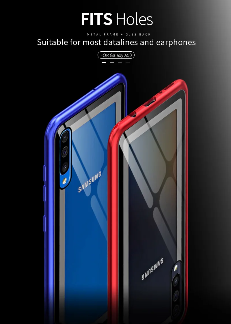 Чехол для samsung Galaxy A50 A505F чехол Роскошный задний закаленное стекло и Алюминиевый металлический бампер чехол для samsung Galaxy A50 Тонкий чехол