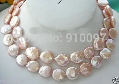 

LHX54013>>>really 11-12MM freshwater pink pearl coin necklace 32