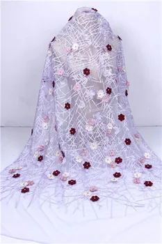 

High Quality Nigerian Lace Fabric 2019 With Beads African French Net Lace Fabric 3D Flower Embroidered Tulle Mesh Lace F7