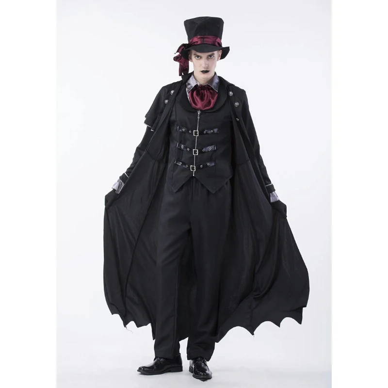 Высокое качество мужской на Хэллоуин для взрослых вампиров играть Косплэй Ужасы костюм пара Earl Grey мужской костюм Play джентльмен