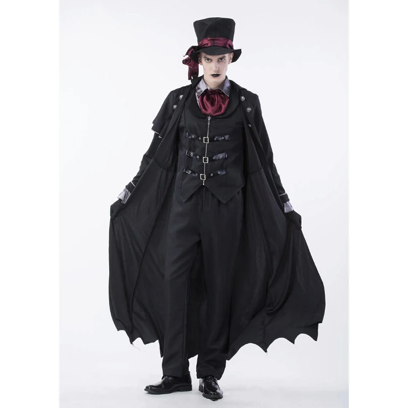 

2018 New High Quality Halloween Male Adult Vampire Play Cosplay Horror Costume Couple Earl Grey Men Suit Play Gentleman