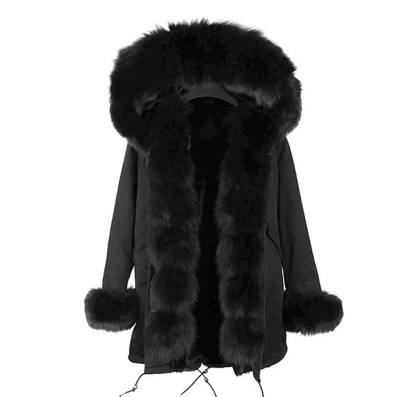 Пальто с воротником из натурального Лисьего меха, плотное кожаное пальто, натуральный камуфляж, зимняя куртка на молнии, Женское зимнее плотное пальто Slim07 - Цвет: 14