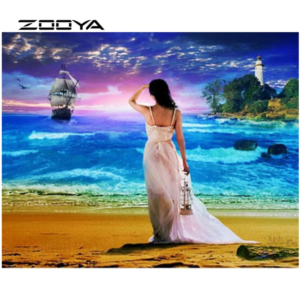 

DIY Diamond Painting Cross Stitch Kit Diamond Embroidery The Woman Waited For The Boat To Come Back Diamond Mosaic Crafts AT688