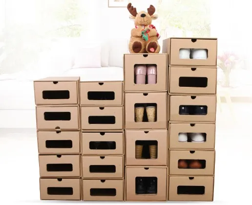 Kraft shoes box transparent shoes box easy drawer - type boots box  variety of styles receive box (3)
