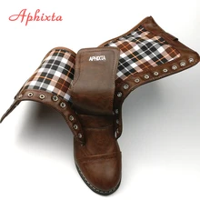 Aphixta/женские ботинки женские зимние ботинки до середины икры черного цвета на квадратном каблуке, с круглым носком, на шнуровке, на молнии, в гладиаторском стиле большой размер 11