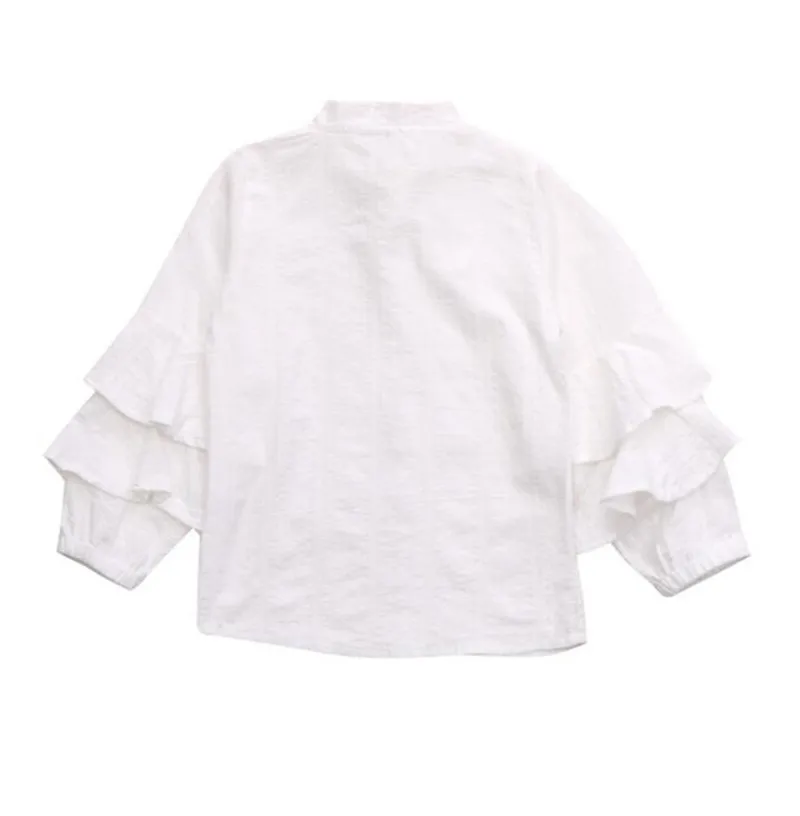 Коллекция года, весенне-осенняя От 3 до 13 лет шифоновая кружевная хлопковая блузка для девочек-подростков белая одежда Детская школьная рубашка с длинными рукавами для девочек топы для детей