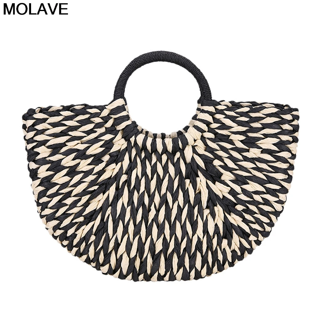 

MOLAVE Shoulder Bags Handbags Straw Bags for Womens Semicircular Handwoven Retro Rattan Straw handbags Zipper Beach Bags 17MAY21