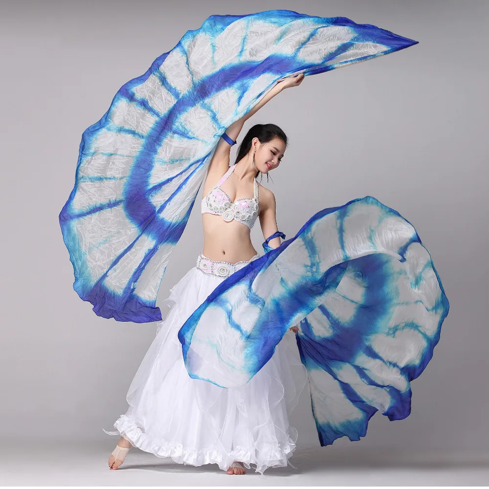 

1 Pair Stage Performance Props Half Circle Silk Veil Dance 100% Silk Right/Left Hand Belly Dance Veils Colored Silk Wings Belly