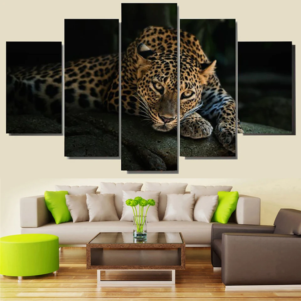 

Art Home Frame Living Room HD Printed Modern 5 Panel Leopard Animal Modular Decoration Posters Picture On Canvas Wall Painting
