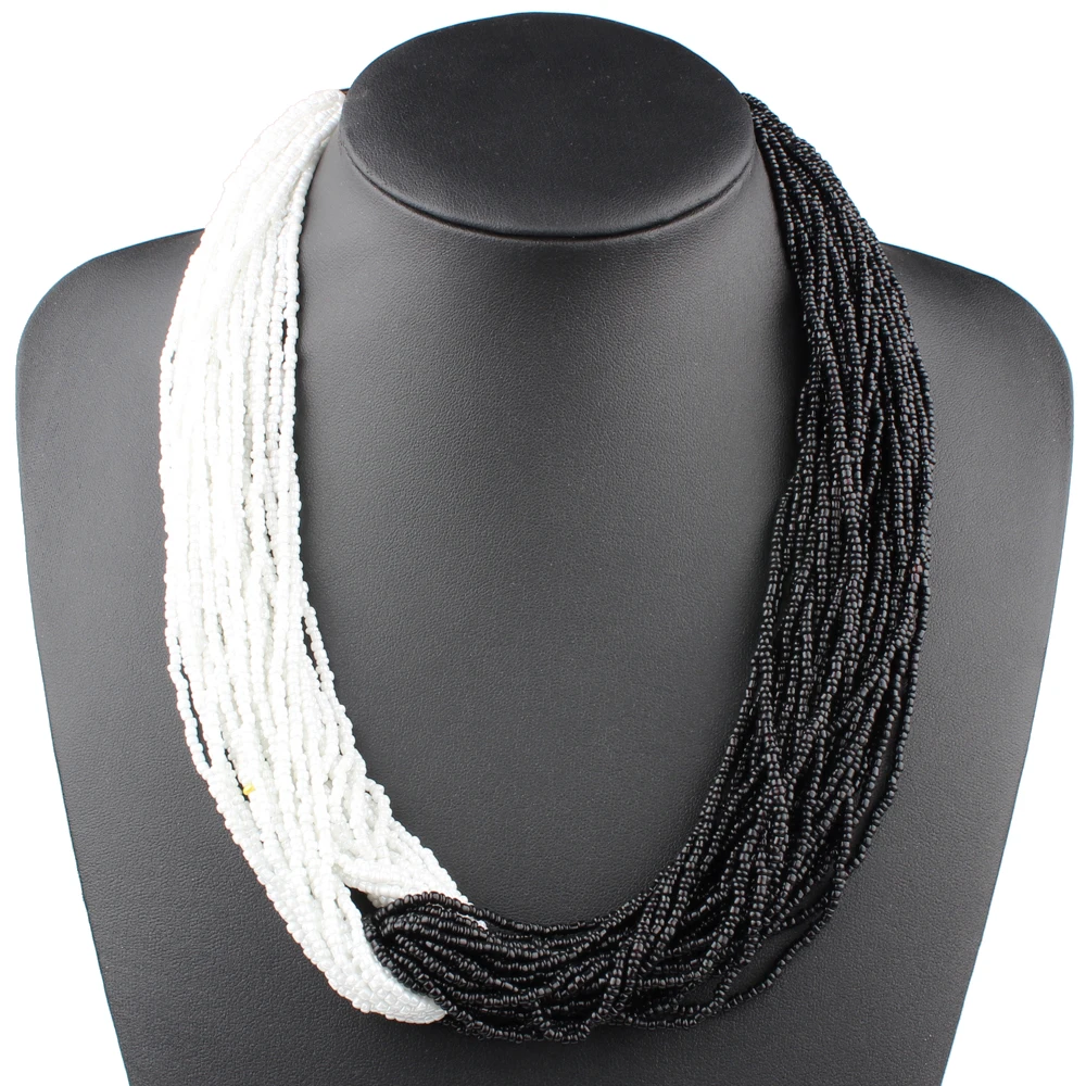 

Claire Jin Handmade Small Beads Contrast Color Two Tones Necklace Women Fashion Multi Layer Vintage Necklaces Bohemian Jewelry