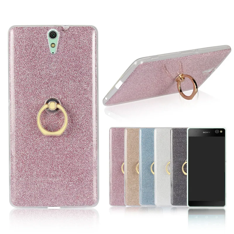 

For Sony C 5 C5 Ultra E5553 Case Shiny Glitter Silicon TPU with Ring Holder Back Cover Case for Sony Xperia C5 E5506 E5533 E5563