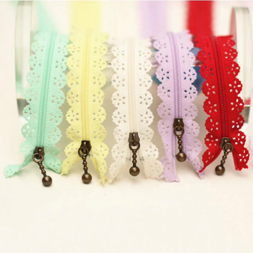 10Pcs/set Creative 20cm Nylon Coil Beautiful Lace Zippers For DIY bag etc Tailor Sewer Craft Retail 12 Colors