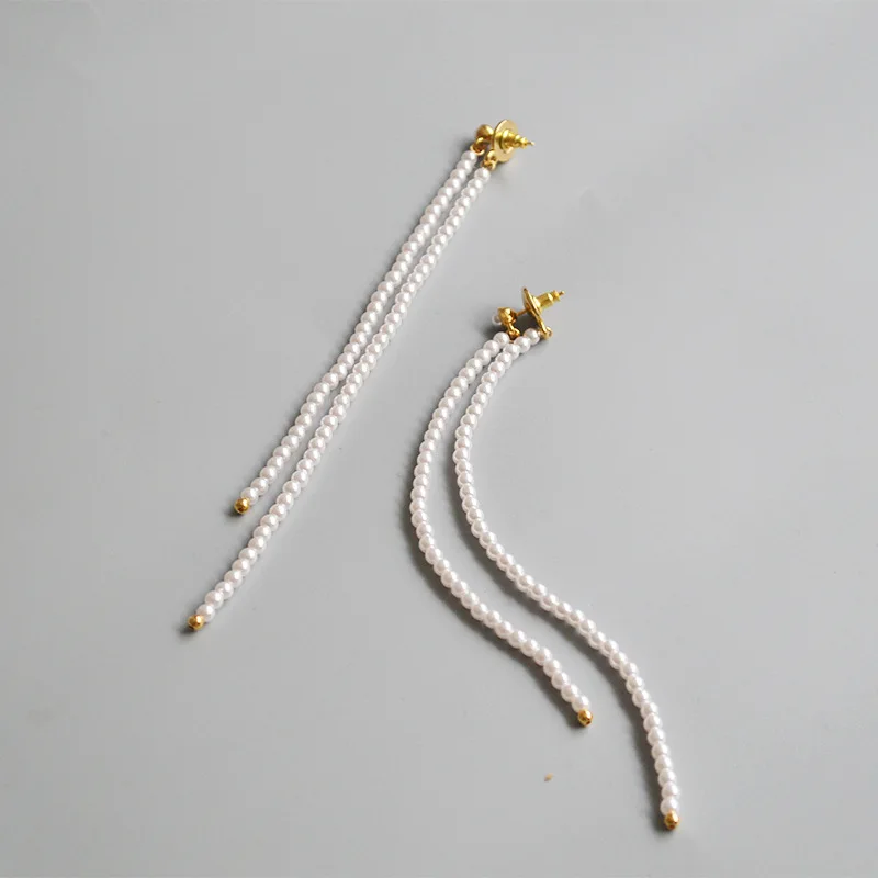 

South Korea graceful lady temperament super fairy white pearl asymmetric detachable long earrings