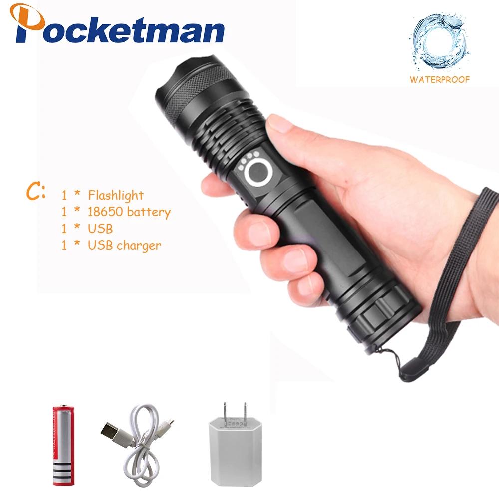 Pocketman 6000 люмен лампа xhp50.2 самый мощный фонарик usb Zoom СВЕТОДИОДНЫЙ Фонарь xhp50 18650 перезаряжаемый аккумулятор для охоты - Испускаемый цвет: TYPE C