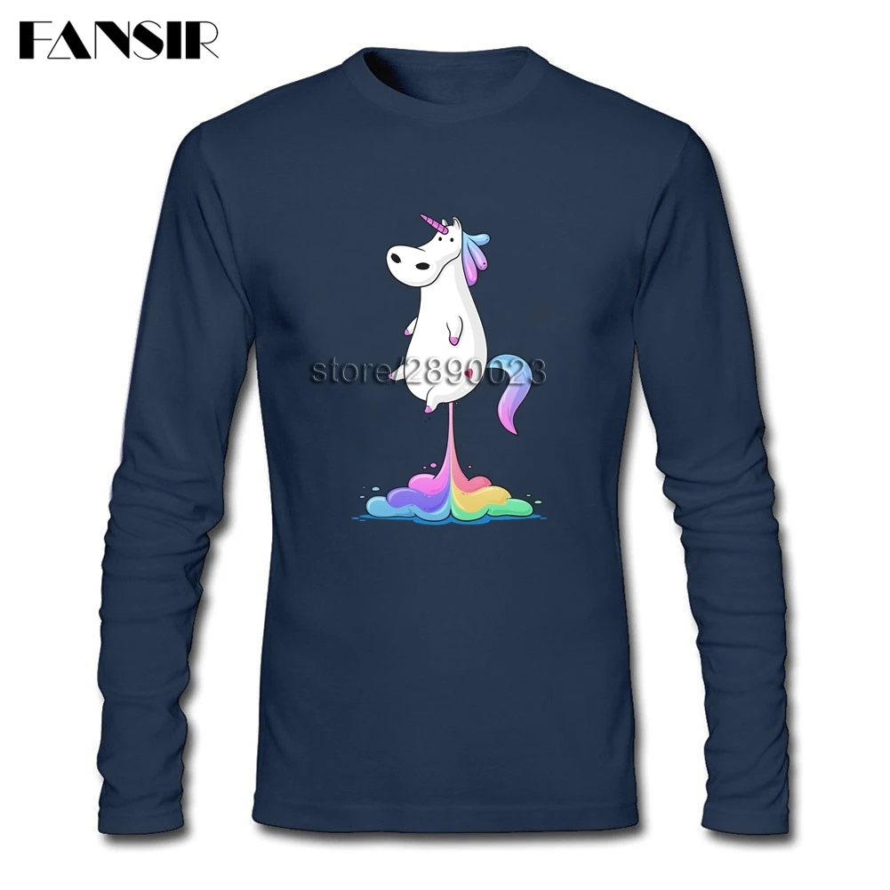 Unicorn Rocket Rainbow T Shirts Men Boy Long Sleeve CrewNeck Cotton Fashion Shirt XXXL | Мужская одежда