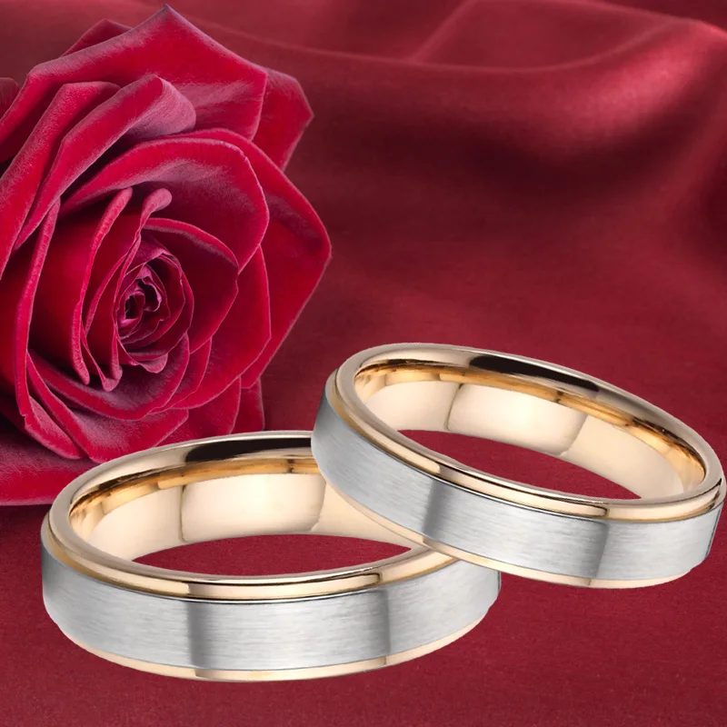 Обручальные кольца Alliance для мужчин, набор золотого цвета, матовое покрытие, классическое обручальное кольцо, женское кольцо для пар