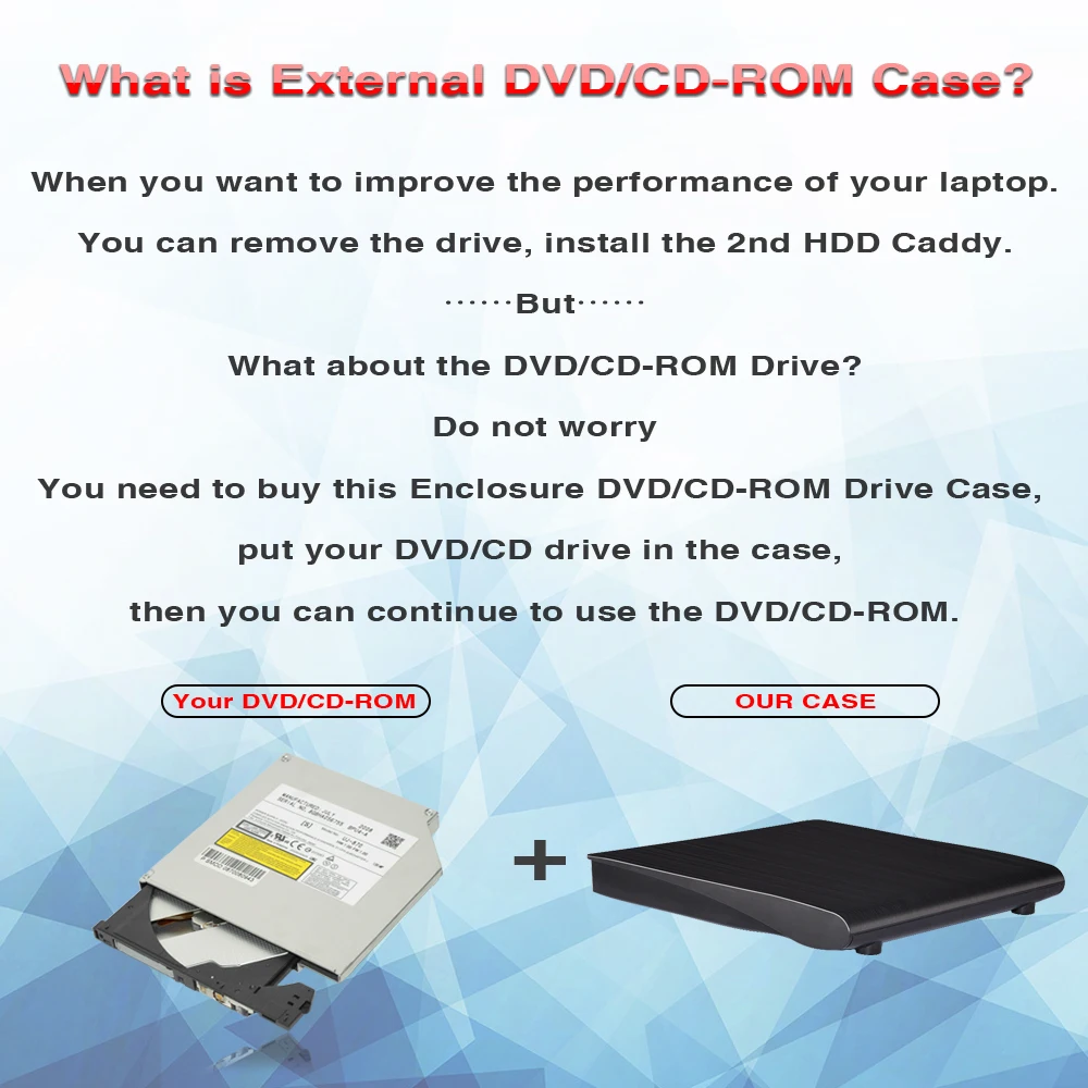 CD DVD Drive DeepFox 12.7mm USB 3.0 DVD Drive External Optical Drives Enclosure SATA to USB External Case For Laptop Notebook without Drive