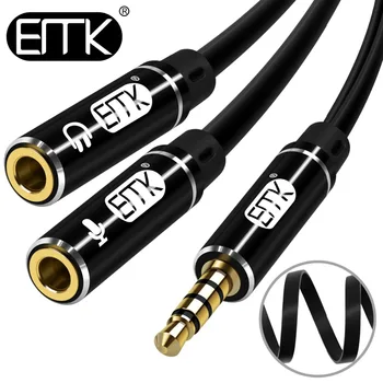 

EMK AUX splitter cable 3.5mm Female to 2 Male splitter cable mic speaker flat split cable Y adapter for pc headphone headset mp4