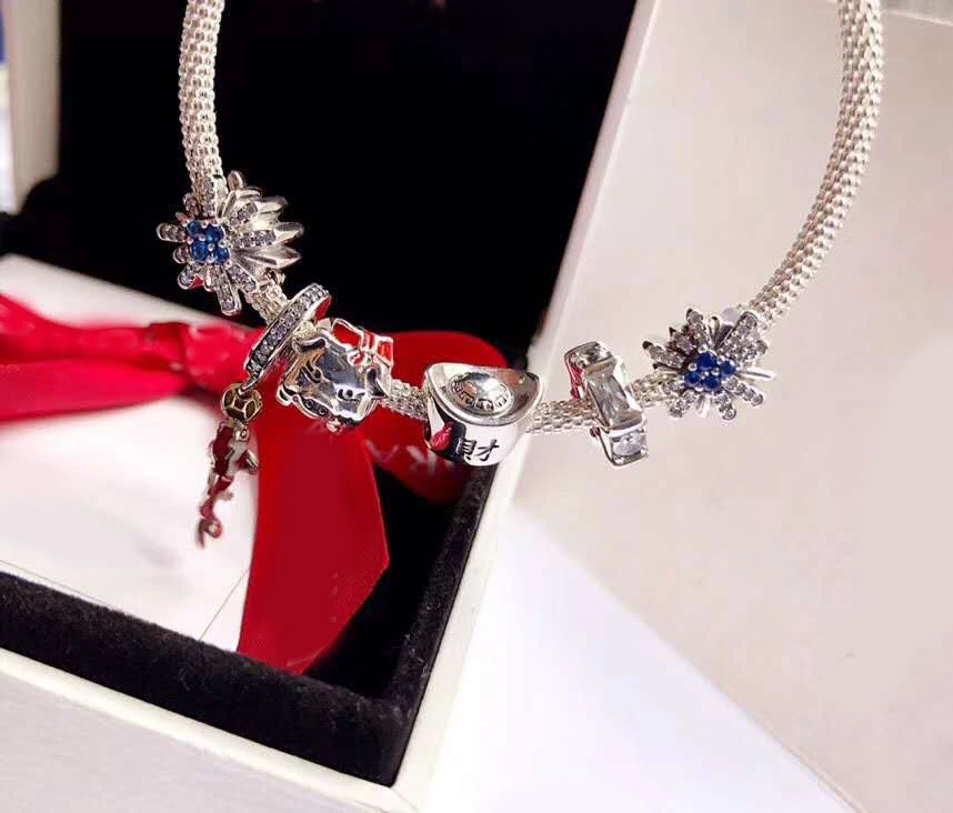 

100%925 sterling silver original 1:1 fashionable silver charm bracelet double fish crystal beads bracelet jewelry free package