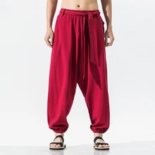 Новинка, летние широкие брюки, мужское хлопковое белье, цветущие брюки, мужские красные брюки в китайском стиле, мужские брюки-шаровары, брюки Pantalon Hombre